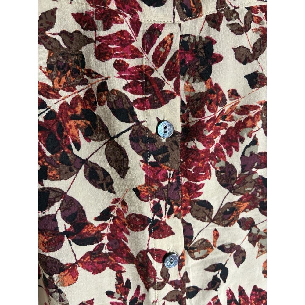 J Jill Womens M Cream Autumn Leaf Print Viscose Button Back Tunic Top Coastal - Picture 5 of 9